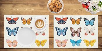 Napperons | Sets de table lavables - papillons colorés - 4 pièces en vinyle de première classe (plastique) 40 x 30 cm 2