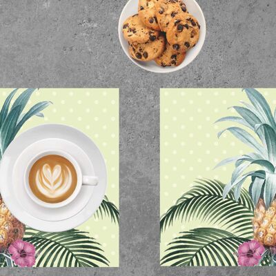 Placemats | Washable placemats - pineapple with palm leaves - 4 pieces made of first-class vinyl (plastic) 40 x 30 cm