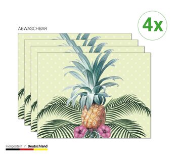 Napperons | Sets de table lavables - ananas avec feuilles de palmier - 4 pièces en vinyle de première qualité (plastique) 40 x 30 cm 2