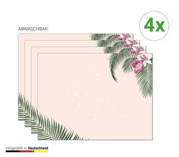 Napperons | Sets de table lavables - hibiscus avec feuilles de palmier - 4 pièces en vinyle de première qualité (plastique) 40 x 30 cm 3
