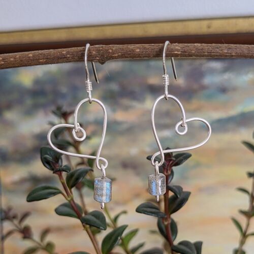 Boucles d'Oreilles ~Coeur de Pierre~ Labradorite et Argent