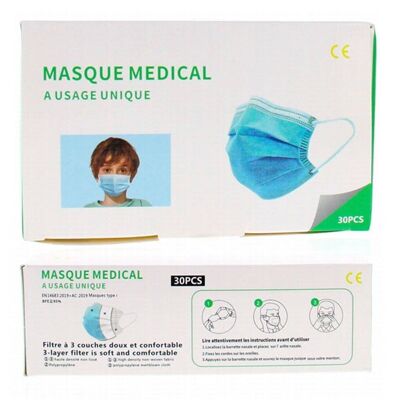 Box of 30 White or Blue Medical Child Masks