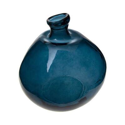 Blue Recycled Glass Round Vase