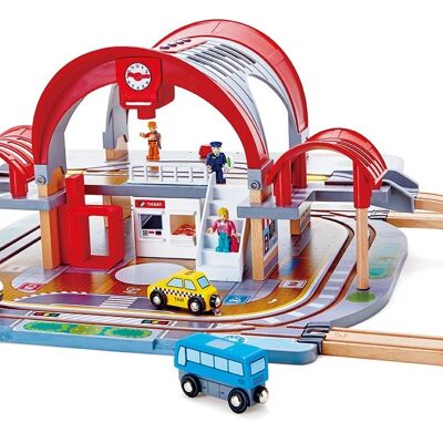 Hape - Juguete de madera - Circuito de trenes - Gran estación urbana