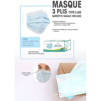 Box of 50 3-Ply Protective Masks New Standards