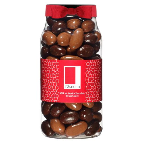 Milk and Plain Chocolate Coated Brazil Nuts in a Gourmet Gift Jar