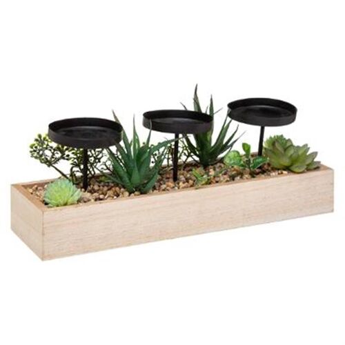 Photophore X3 Bois & Plantes 35x10cm