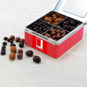 Sélection de fruits et de noix enrobés de chocolat dans une boîte cadeau 2