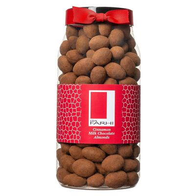Cinnamon Dusted Milk Chocolate Coated Almonds in a Gourmet Gift Jar