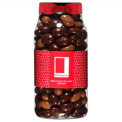 Milk and Dark Chocolate Coated Almonds in a Gourmet Gift Jar