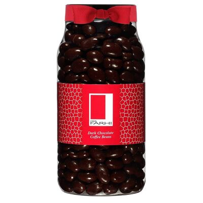 Einfache Kaffeebohnen mit Schokoladenüberzug in einem Gourmet-Geschenkglas
