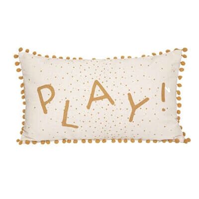 Ocher Rectangle Pompom Cushion