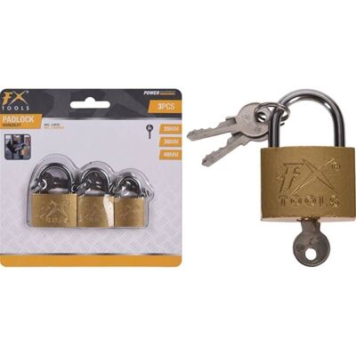 Blister Pack of 3 Padlocks with 3 Keys 25 30 40 mm