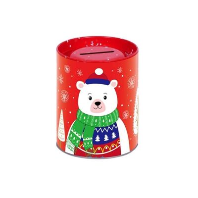 Round Christmas Metal Piggy Bank Diam.85 - H.102 mm