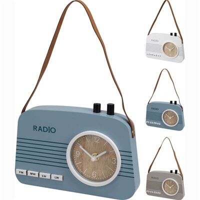 Radio Orologio da tavolo in legno con manico 21,5 x 3,5 x 15,5 cm