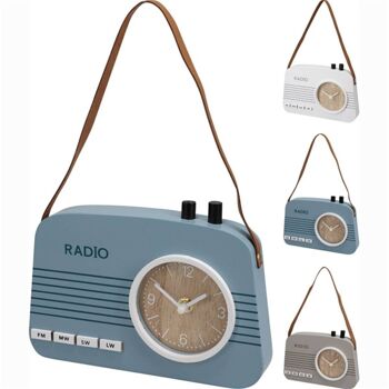 Radio Horloge de Table en Bois avec poignée 21,5 x 3,5 x 15,5 Cm