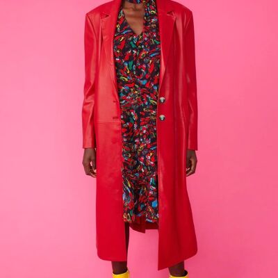 Trench-coat en cuir écologique rouge
