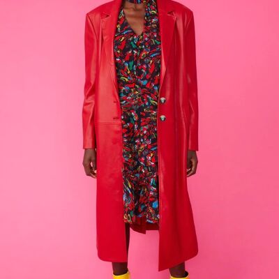 Red Eco Leather Trench Coat