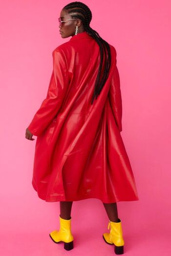 Trench-coat en cuir écologique rouge 4