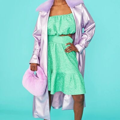 Lilac Faux Suede Metallic Maxi Trench Coat