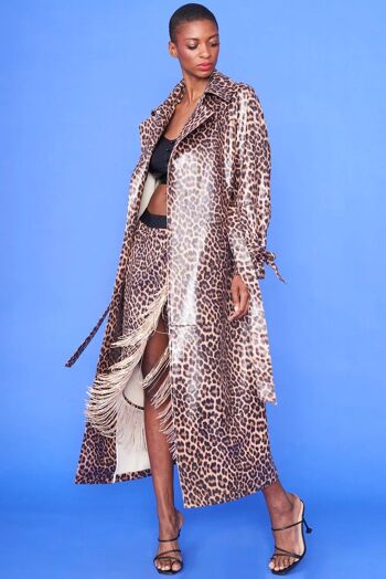 Trench-coat imprimé léopard en cuir écologique Mocha Banana Peel 3