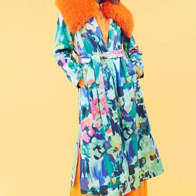 Floral Tencel Blend Eco Leather Trench Coat