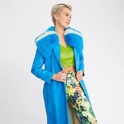 Blue Tencel Blend Eco Leather Trench Coat
