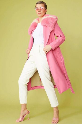 Trench-coat en cuir écologique mélangé Tencel rose 5