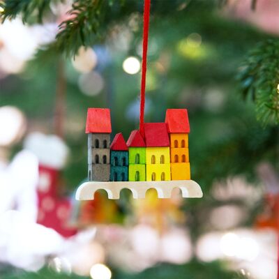 Bridge of houses as tree decorations