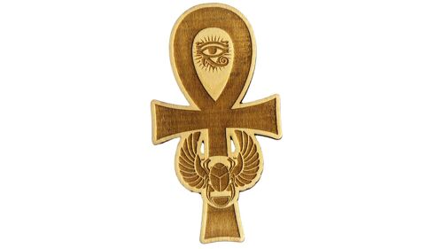Croix de Ankh avec scarabé et oeil d'horus en bois gravée de 5 à 30cm selon modèles