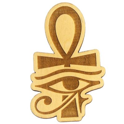 Croce Ankh con occhio di Horus in legno inciso da 5 a 30 cm a seconda del modello