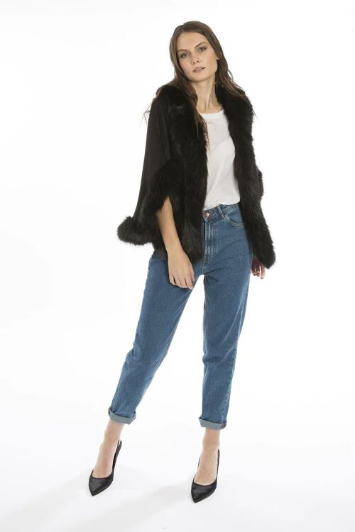 Black Faux Fur Suede Cape Jacket