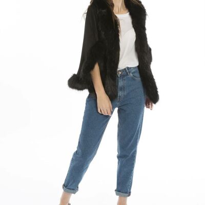 Black Faux Fur Suede Cape Jacket