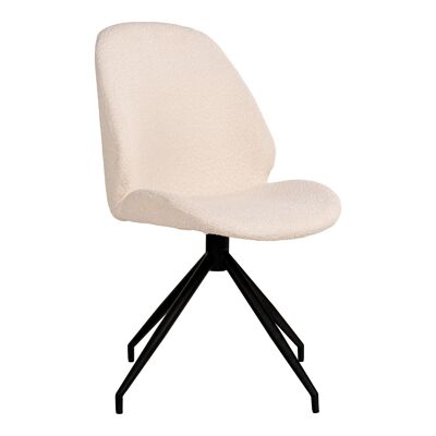 Silla de comedor Monte Carlo - Silla de comedor en bouclé con base giratoria, blanca con patas negras, HN1232