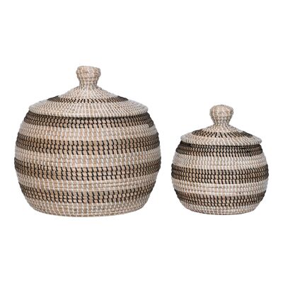 Ipoh Basket - Panier, jonc de mer, naturel/blanc/noir, lot de 2