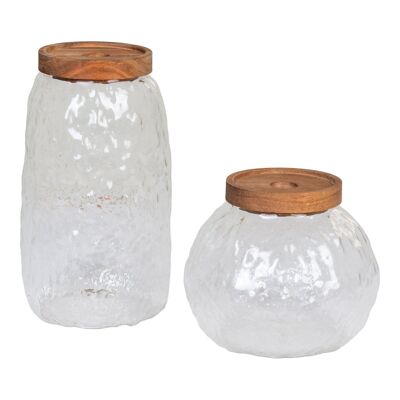 Taipei Storage Jar - Pot de conservation, verre/acacia, lot de 2