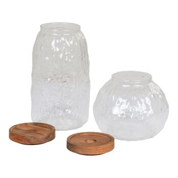 Taipei Storage Jar - Pot de conservation, verre/acacia, lot de 2 2