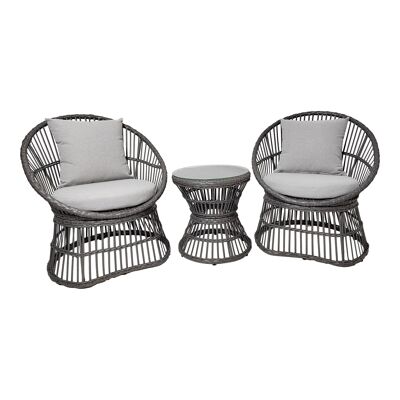 Natal Lounge Set - Conjunto de salón, ratán, gris, incl. Cojines