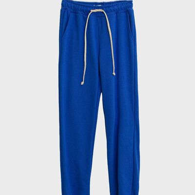 Jogger bleu avec taille élastique nouée et poches latérales