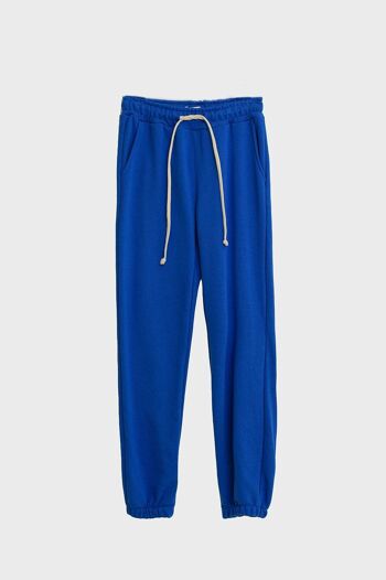 Jogger bleu avec taille élastique nouée et poches latérales 1