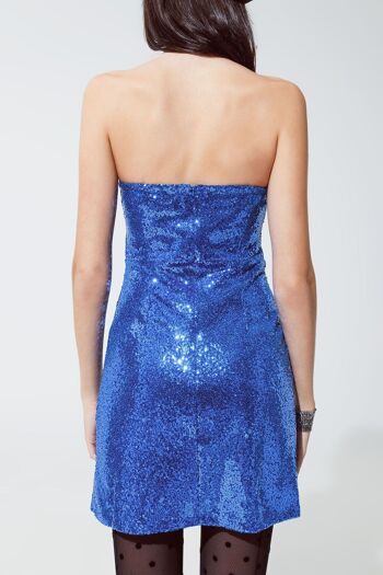 Robe crayon courte bandeau à sequins - Bleu 2