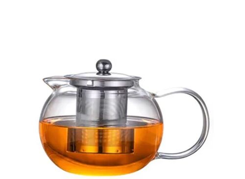 Heat resistant glass teapot with stainless steel strainer and lid. Dimensions 8x8x13.5cm Capacity 950ml SD-016