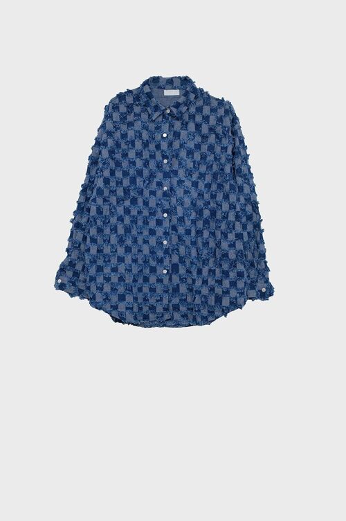 Blue checkered jacket in blue with ruffles