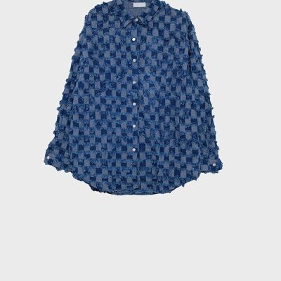 Blue checkered jacket in blue with ruffles