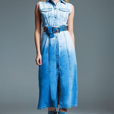 maxi sleeveless Denim Dress With Ombre Detail