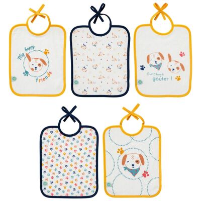 Set of 5 birth bibs 20x25 cm Toutou