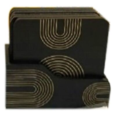 Set of 6 black coasters in a case. LM-025A