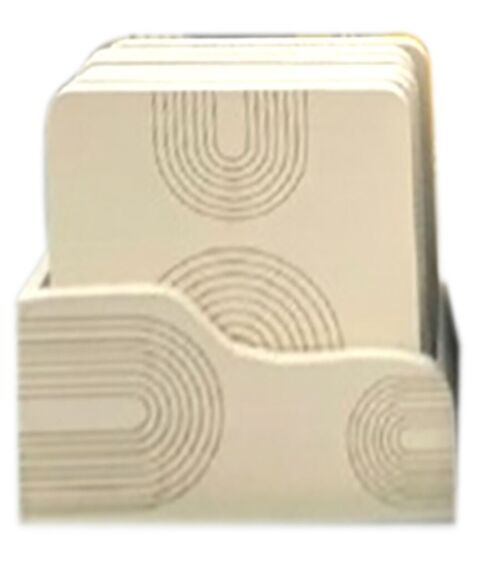 Set of 6 white coasters in a case. LM-025B