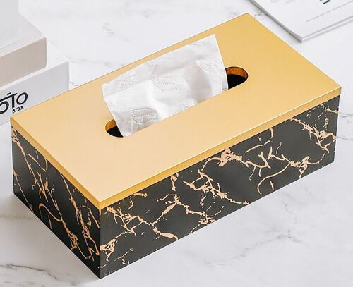 Case for tissues "MARBLE" with gold lid, in black color. Dimension: 25.7x13x9cm LM-026A
