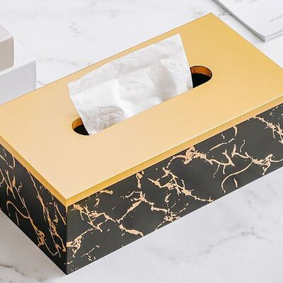 Case for tissues "MARBLE" with gold lid, in black color. Dimension: 25.7x13x9cm LM-026A
